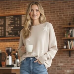 Pistola Darya Crewneck Pullover Sweater Knit Sz XS Oversized Stars Royal Dove